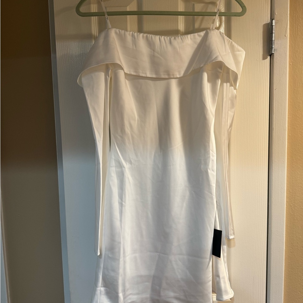 Lulu's White Satin Off-Shoulder Dress